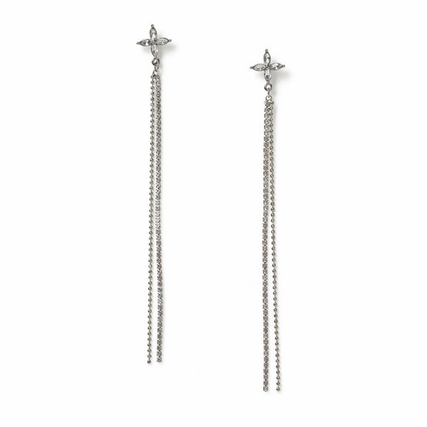 Freedom silver crystal long drop earrings 60mm, UK version