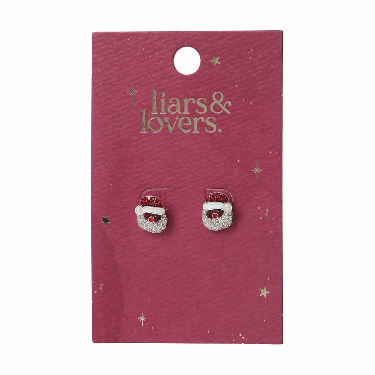Liars & Lovers silver tone Santa stud earrings 15mm (British brand)