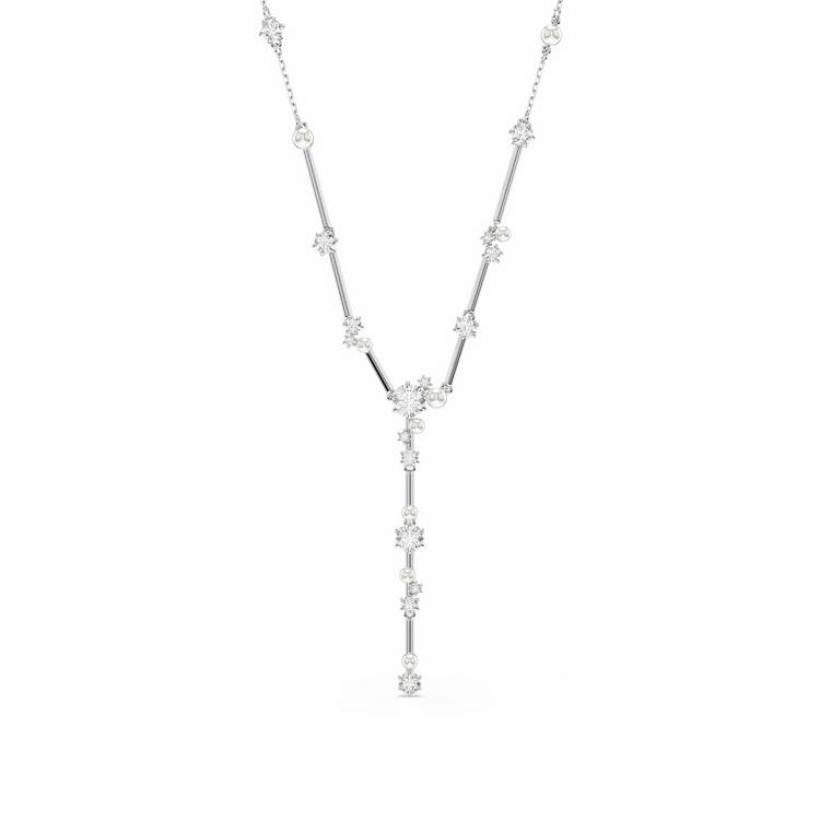 Swarovski Rhodium Plated Crystal Pearl Constella Y Necklace