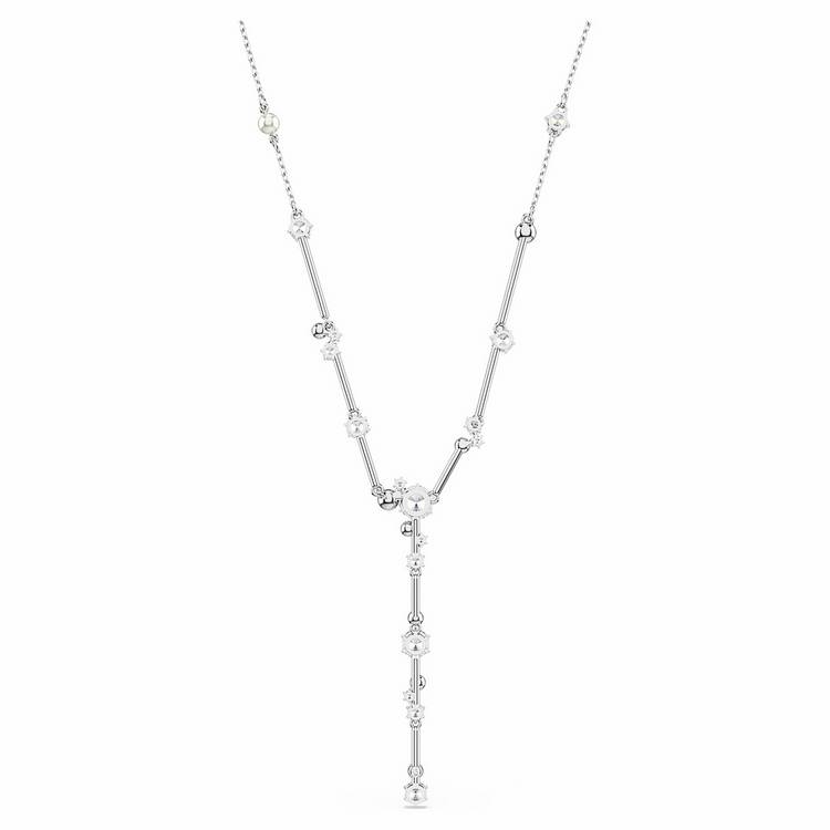 Swarovski rhodium-plated crystal pearl Y necklace 38cm - British product