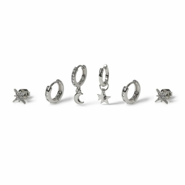 Freedom silver star moon earrings set of 6 - British product