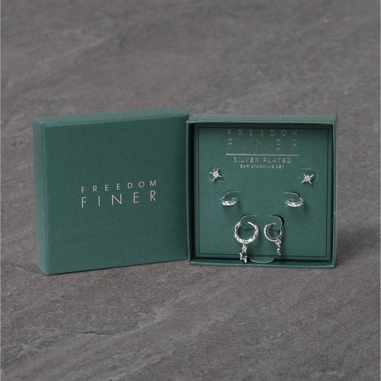 Freedom silver star moon earrings set of 6 - British product