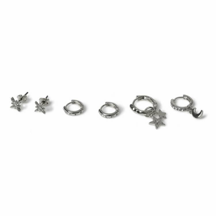 Freedom silver star moon earrings set of 6 - British product