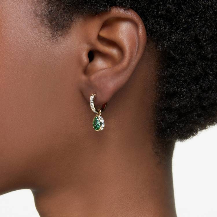 Swarovski drop hoop earrings with emerald crystal, imported from the UK