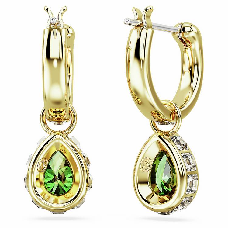 Swarovski drop hoop earrings with emerald crystal, imported from the UK