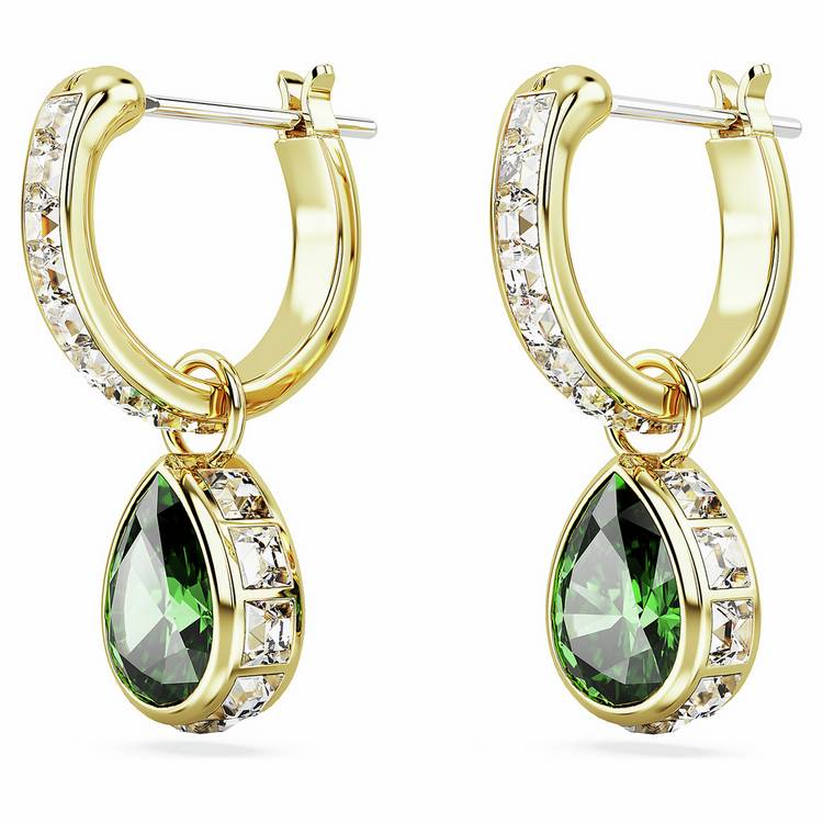 Swarovski drop hoop earrings with emerald crystal, imported from the UK