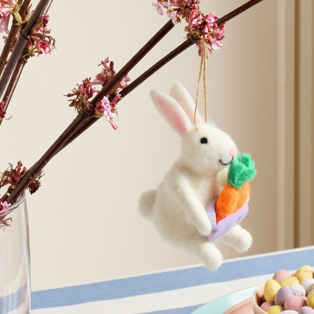 Argos Home handcrafted felt bunny ornament with carrot - British product