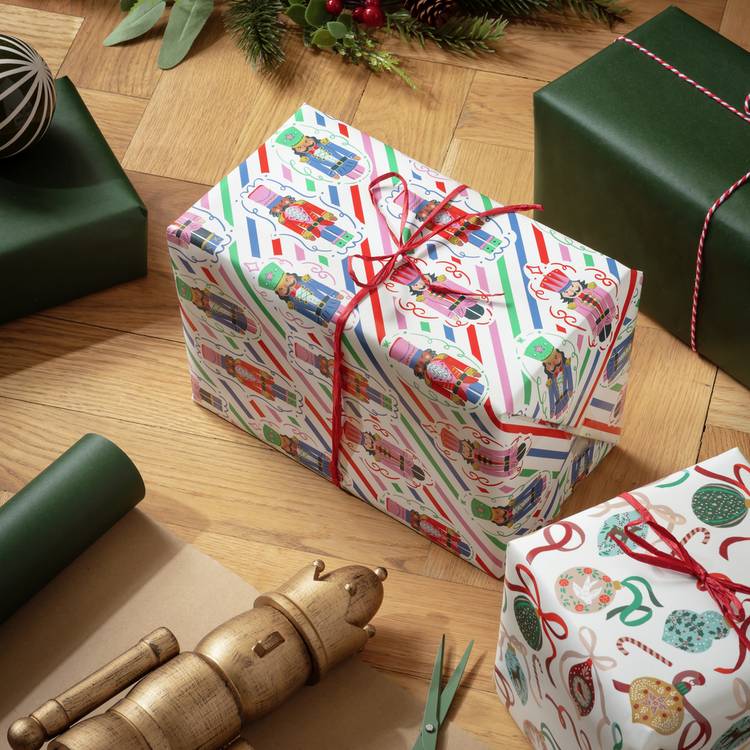 Argos Home wrapping paper nutcracker and bauble set 3 rolls UK version
