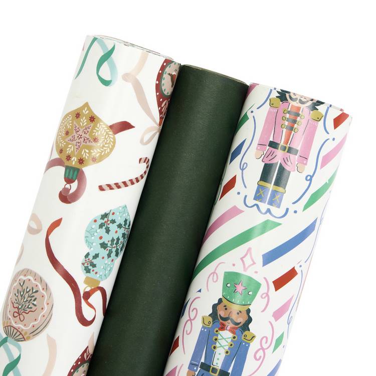 Argos Home wrapping paper nutcracker and bauble set 3 rolls UK version