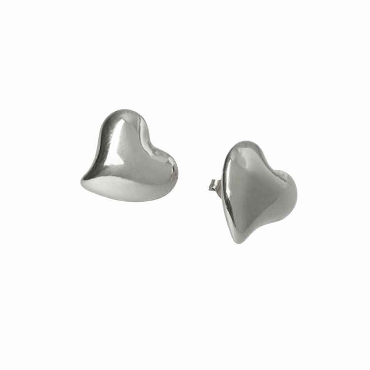 Liars & Lover heart stud earrings silver-tone 21mm, imported from the UK