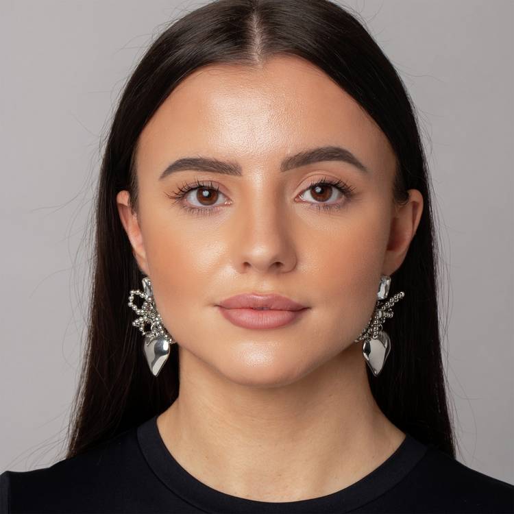 Freedom bow heart drop earrings, imported from the UK