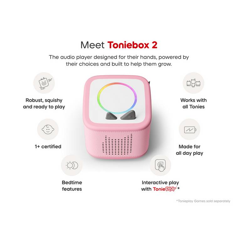 tonies Pink Toniebox2 Starter Set and Creative Tonie audio player - British product