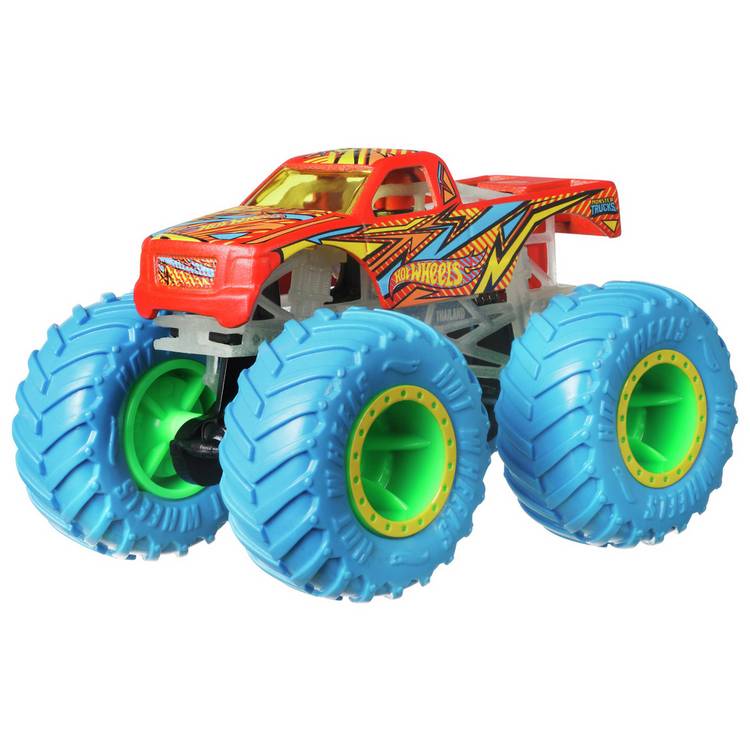 Hot Wheels Monster Trucks 10-Pack glow-in-the-dark toy cars, imported from the UK