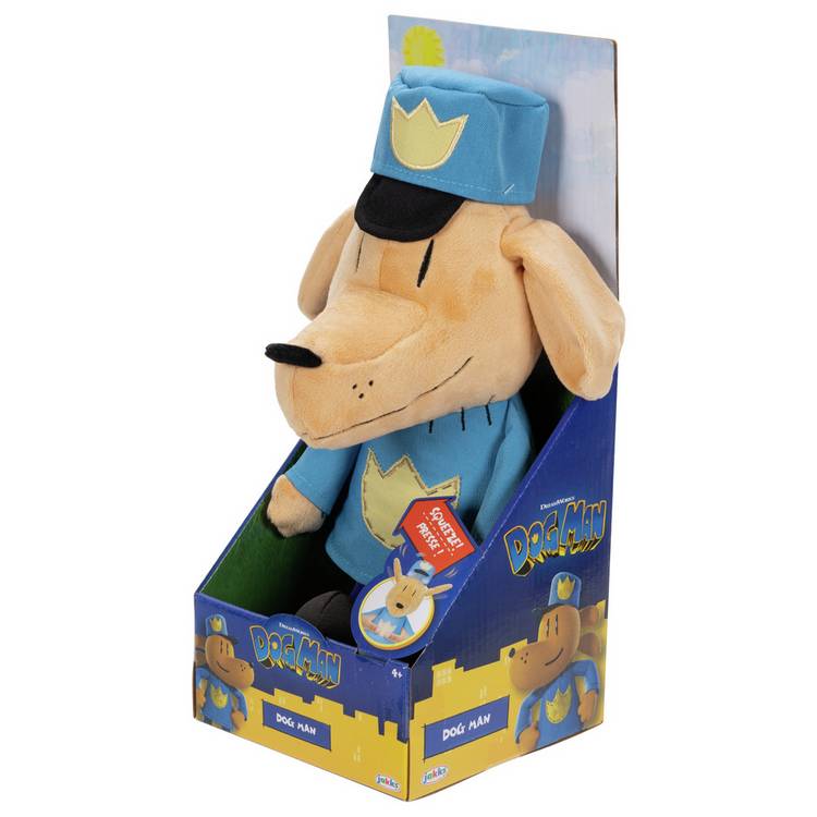 Dog Man interactive soft toy with toot sound, UK version