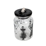 Wednesday Addams glass jar with printed quote and dance pose - British product