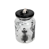 Wednesday Addams glass jar with printed quote and dance pose - British product