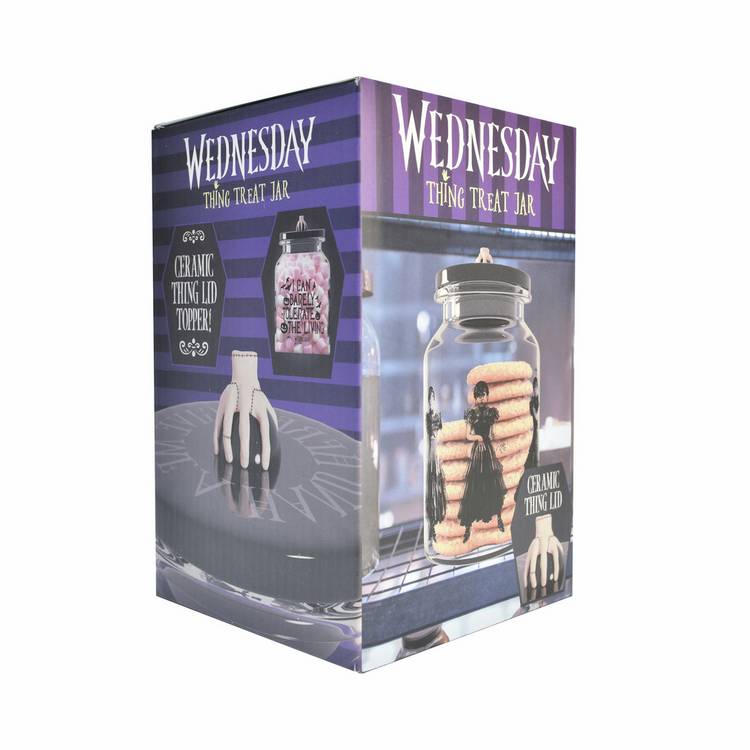 Wednesday Addams glass jar with printed quote and dance pose - British product