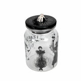 Wednesday Addams glass jar with printed quote and dance pose - British product