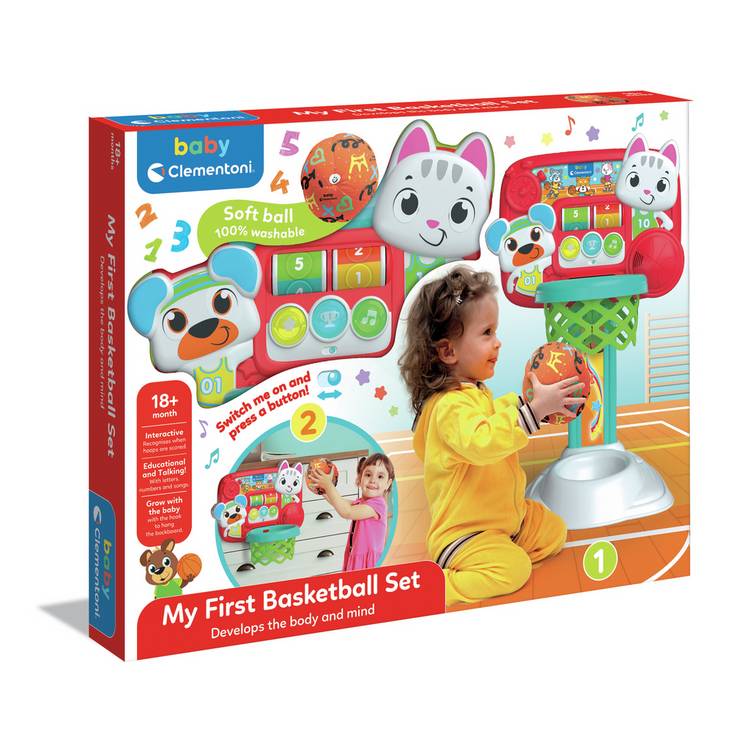 Baby Clementoni interactive basketball hoop toy with fabric ball - British product