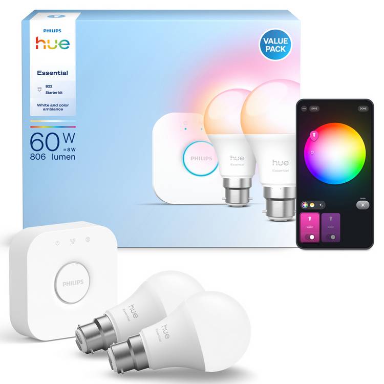 Philips Hue Essential B22 smart bulbs pack of 2 (British brand)