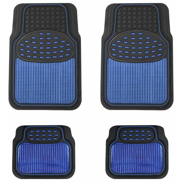 Streetwize heavy-duty rubber car mat set blue trim - British product