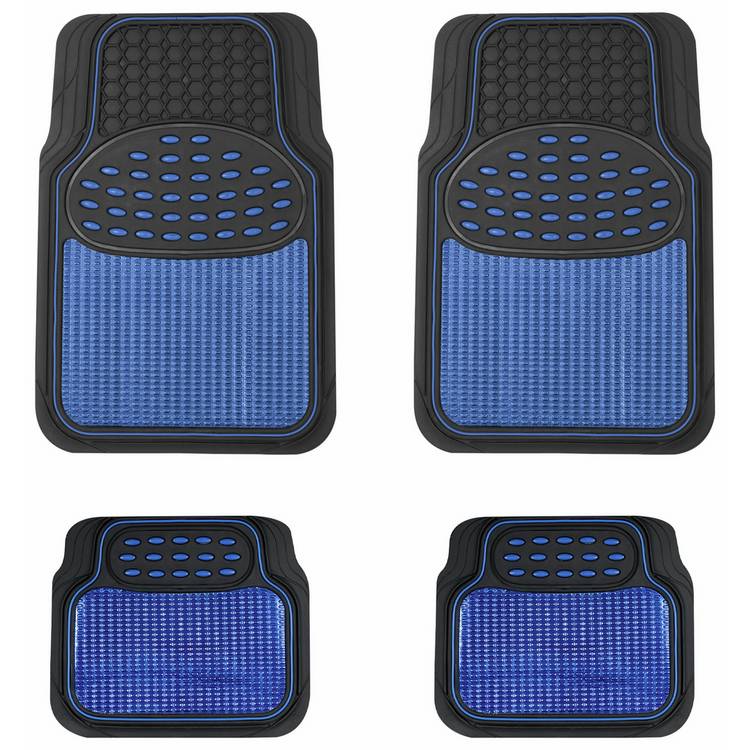 Streetwize heavy-duty rubber car mat set blue trim - British product