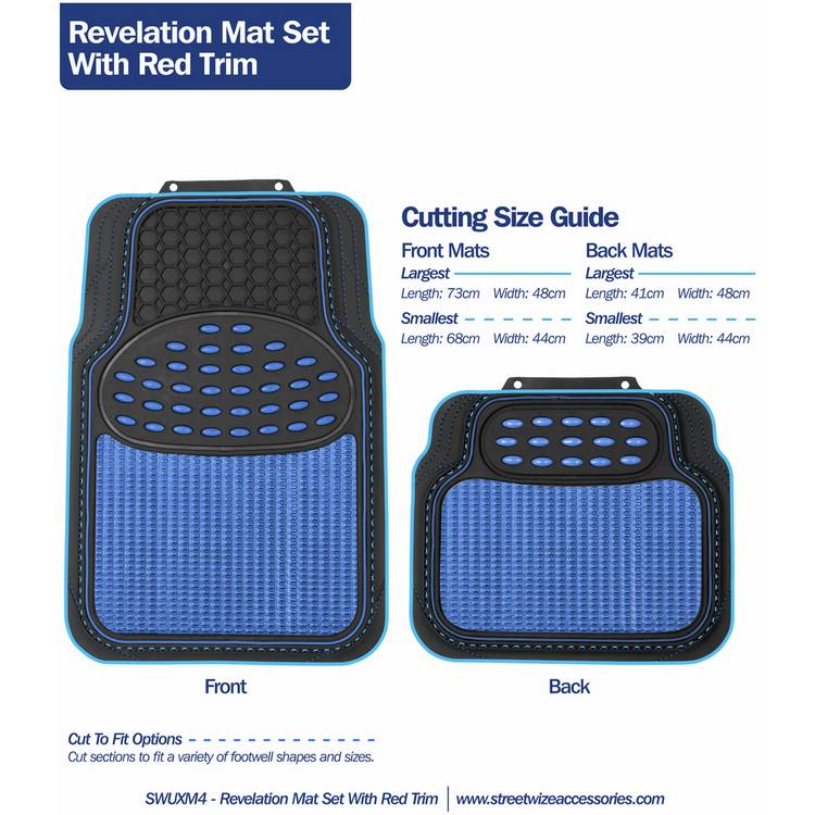 Streetwize heavy-duty rubber car mat set blue trim - British product