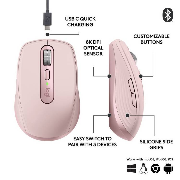 Logitech MX Anywhere 3S wireless mouse Rose - British product