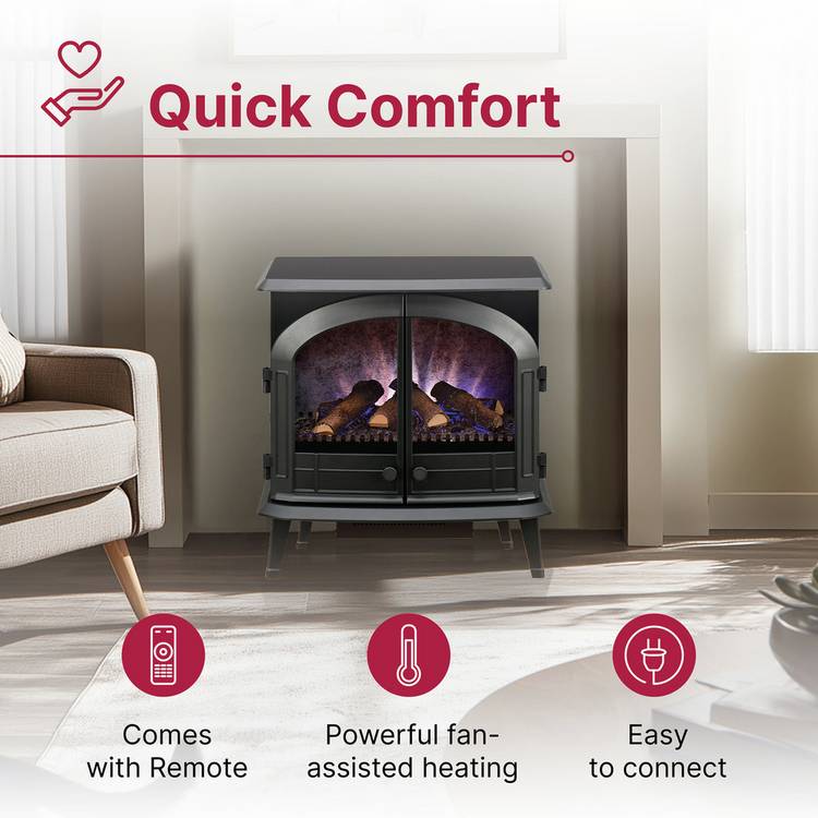 Dimplex Emberly electric stove 2kW black, imported from the UK
