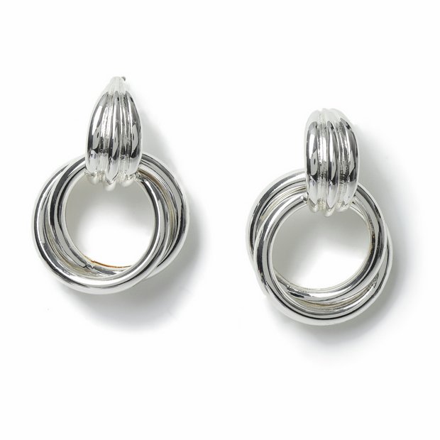 Freedom silver-tone chunky interlock earrings 40mm, imported from the UK