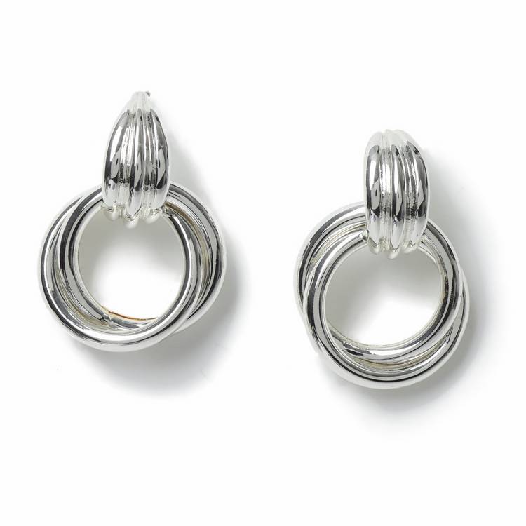 Freedom silver-tone chunky interlock earrings 40mm, imported from the UK