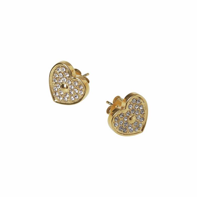 Liars & Lovers heart stud earrings with crystals 13mm - British product