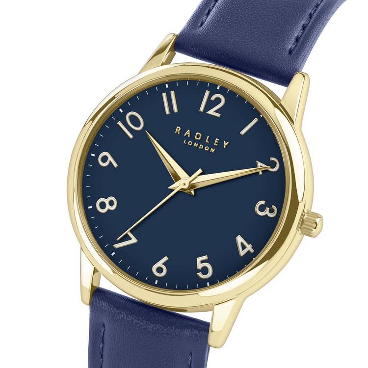 Radley gold plated blue leather strap watch, imported from the UK