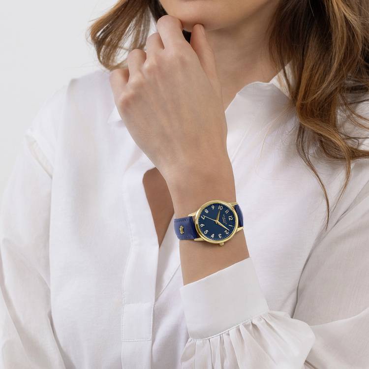 Radley gold plated blue leather strap watch, imported from the UK