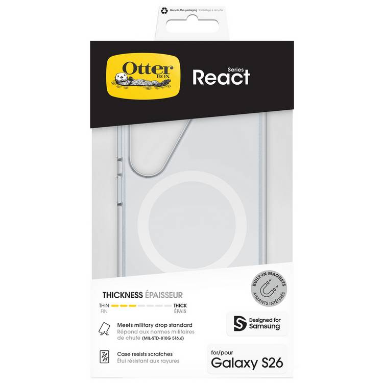 OtterBox React clear phone case for Samsung Galaxy S26, imported from the UK