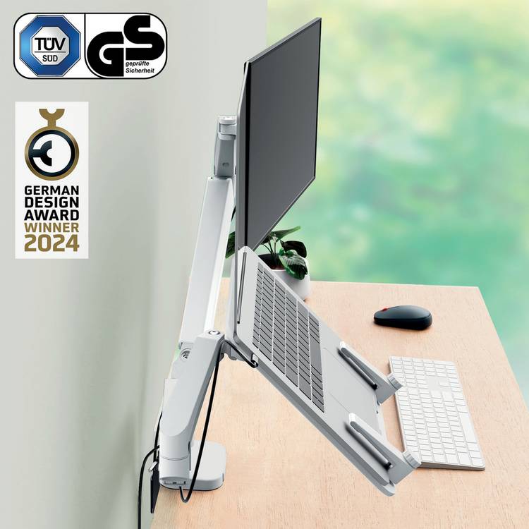 Leitz Ergo monitor laptop arm light grey adjustable, imported from the UK