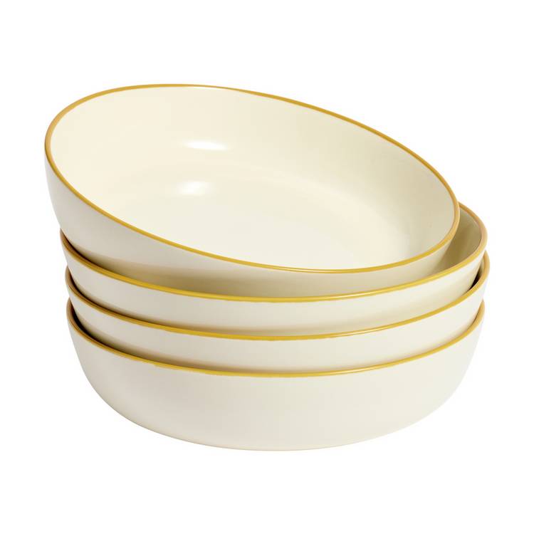 Argos Home mustard rim stoneware pasta bowls set of 4, imported from the UK