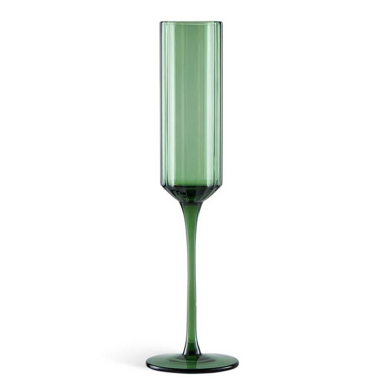 Habitat green ribbed champagne flute set (British brand)