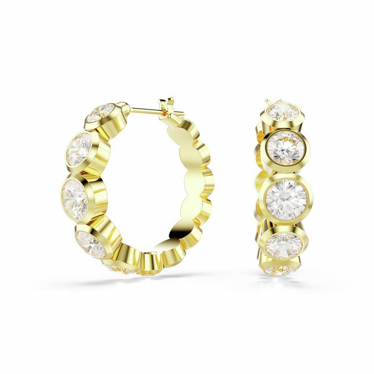Swarovski gold tone crystal Imber hoop earrings 24mm (British brand)