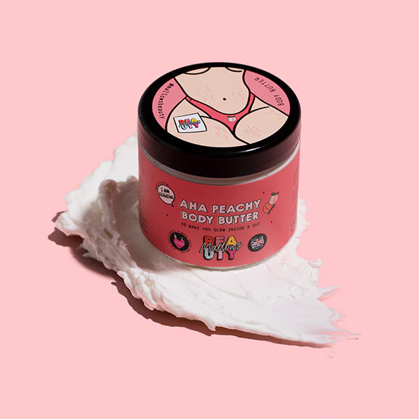 Mallows Beauty Peach Body Butter AHA 180g, imported from the UK