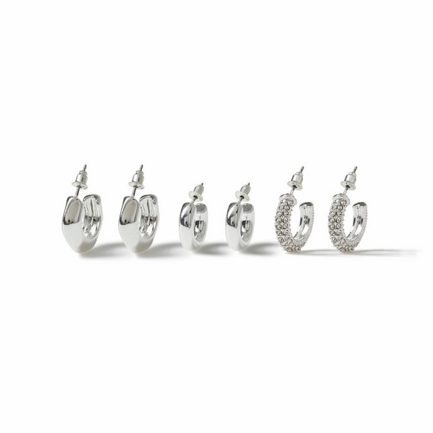 Freedom silver crystal hoop earring set 15mm, imported from the UK