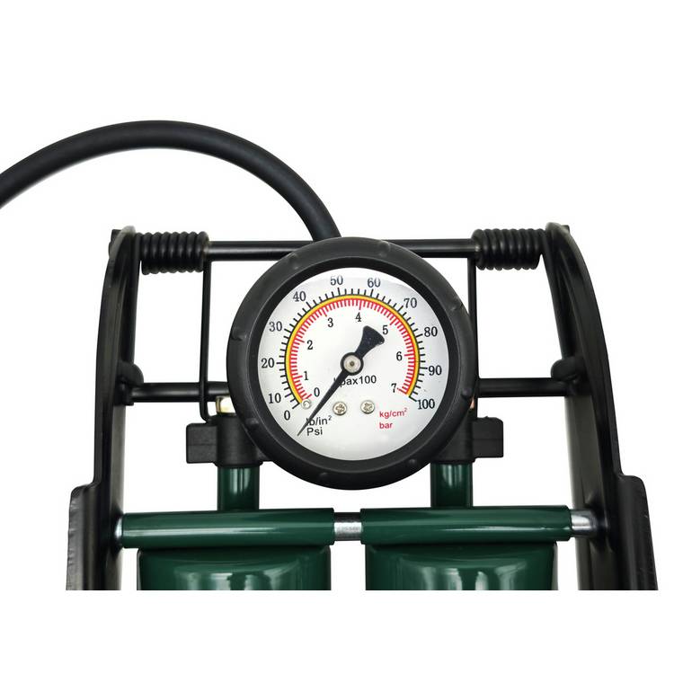 McGregor double foot pump with gauge and adaptors (British brand)