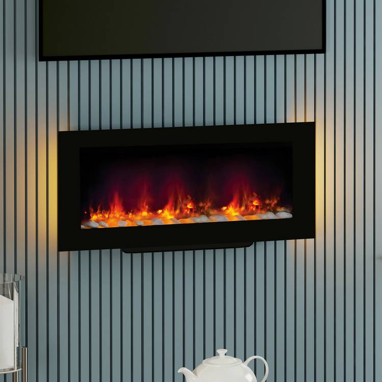 Be Modern Amari electric fire wall-mounted black glass, imported from the UK