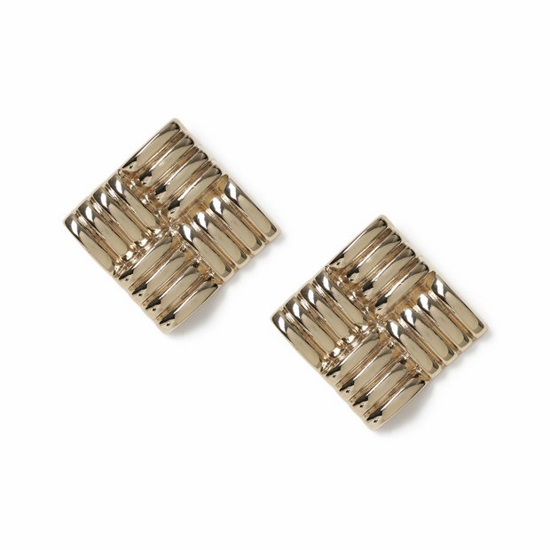 Freedom gold-tone square ridged stud earrings 35mm, UK version