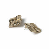 Freedom gold-tone square ridged stud earrings 35mm, UK version