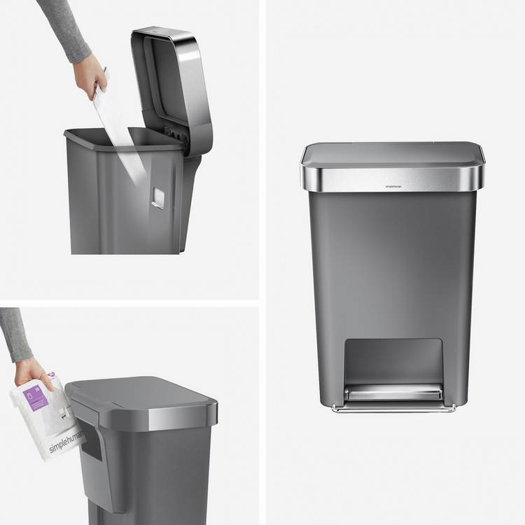 Simplehuman grey plastic pedal bin 45 litres (British brand)