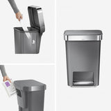 Simplehuman grey plastic pedal bin 45 litres (British brand)