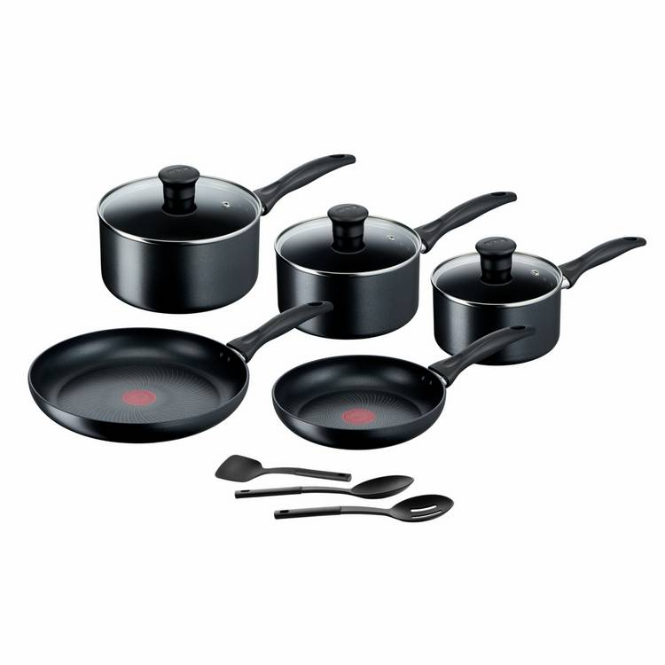 Tefal 8 piece aluminium pan set black, imported from the UK