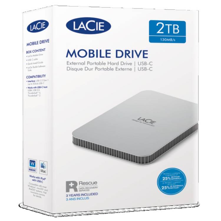 LaCie USB-C portable hard drive 2TB, UK version
