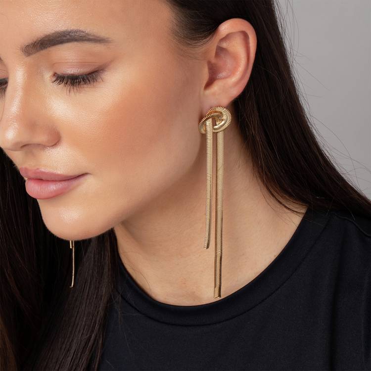 Freedom gold-tone knot snake chain drop earrings 60mm (British brand)